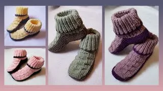 Miniature : Tutoriel tricot-Knitting tutorial-Pantoufles-Slippers/French-English written instructions