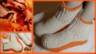Miniature : Tutoriel tricot-Pantoufles-Semelle sans couture-Homme et femme-TRÈS FACILE!