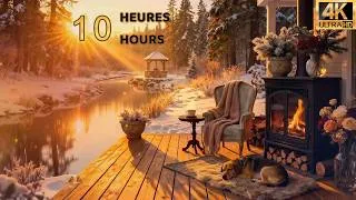 Miniature : 🔥 Winter Sunrise Fireplace 4K – Feu de Bois Relaxant 10H | Crackling Fire & Morning Birds