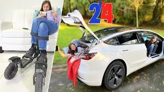 Miniature : 24H CHALLENGE - SKIS SKWHEEL VS TESLA MODEL 3 ! Skis électriques VS voiture électrique