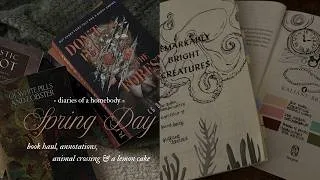 Miniature : A cozy spring day | book haul, annotations, animal crossing & a lemon cake 🍃🍵📚