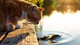 Miniature : A cute cat saving a fish. 