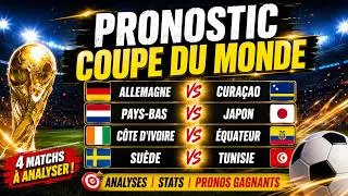 Miniature : Pronostic Coupe du Monde : Allemagne-Curaçao, Pays-Bas-Japon, Côte d'Ivoire-Équateur, Suède-Tunisie