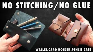 Miniature : 3 Stitchless Leather Projects for Beginners – Leather crafting tutorial and pdf pattern download