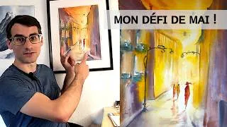 Miniature : Une rue lumineuse et spontanée ! Défi aquarelle