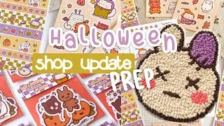 Miniature : Preparing my HALLOWEEN Shop Update 🎃 punch needle, packaging, making stickers at home