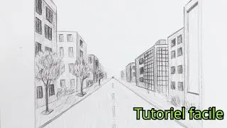 Miniature : Dessiner une ville en perspective à 1 point de fuite | Tutoriel simple au crayon
