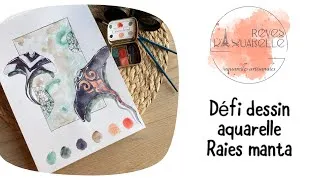 Miniature : Tuto/défi dessin à l’aquarelle : Raies manta avec le set grains de sel Rêves d’aquarelle 