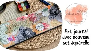 Miniature : Double page art journal avec photos et le nouveau set Rêves d’aquarelle 