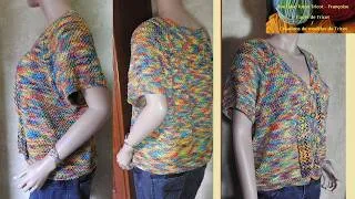 Miniature : 4 (Fin) -Tuto Tricot Cardigan Femme sans coutures et avec coutures tricoté de bas en haut (col V)