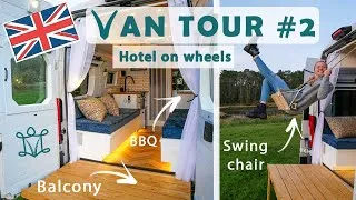 Miniature : Van Tour Fiat Ducato L4H3 | Hotel on wheels with indoor shower BBQ ac swing chair and folded balcony