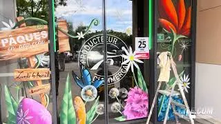Miniature : 💐 Fresque Florale / décor fleurs geante spécial vitrine magasin / peinture sur vitre