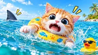Miniature : Funny Cat Goes Swimming in the Ocean! 😂 | Cute 3D Animation