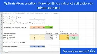 Miniature : Optimisation: création d'une feuille de calcul et utilisation du solveur de Excel