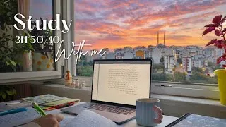 Miniature : 3-Hour Study With Me | Quran recitation | Pomodoro 50/10 | Sunset view
