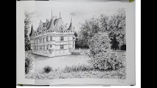 Miniature : Dessin personnalisé: le château d'Azay-le-rideau à l'encre de Chine