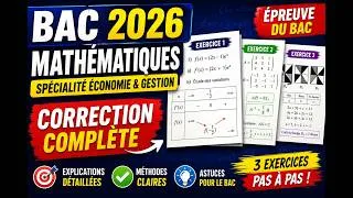 Miniature : Correction CONTROLE 2026 Spécialité Bac Éco & Gestion| Épreuve Mathématiques| 03 Exercices expliqués