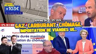 Miniature : Zapping : Gaz, Carburant, Bompard détruit le journaliste LCI, chômage, UE stoppe l'import de viandes