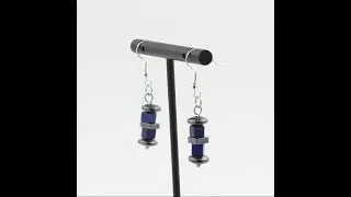 Miniature : Boucles D'oreilles 2 Perles Lapis Lazuli forme carré + 4 Perles Hématite 6 et  en acier inoxydable.