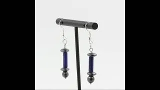 Miniature : Boucles D'oreilles 1 Perle Lapis Lazuli forme cylindre + 3 Perles Hématite 6 et en acier inoxyable
