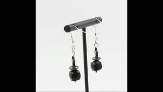 Miniature : Boucles D'oreilles 1 Perle Tourmaline Schorl forme cube à facettes + 2 Perles Hématite en acier inox
