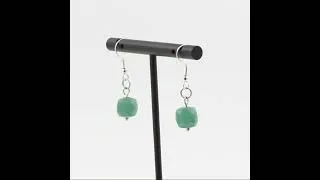 Miniature : Boucles D'oreilles 1 Perle Aventurine 8.5-9 mm forme cube à facettes en acier inoxydable.