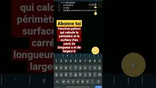 Miniature : Fonction python qui affiche le périmetre et la surface d'un carré #pydroid #python #fonction_python