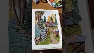 Miniature : une petite maison à la campagne. peinture du jour 🍃 #aquarelle #countryside #painting