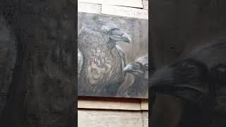 Miniature : Dessin sur toile Corbeaux au charbon de bois chaux terre sable et cendre - Veilleurs - AvnesZ