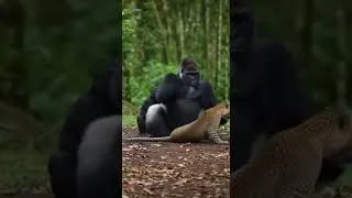 Miniature : A silverback protecting his baby… no hesitation.