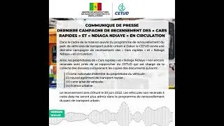 Miniature : COMMUNIQUE  CAMPAGNE DE RECENSEMENT DES « CARS RAPIDES » ET « NDIAGA NDIAYE » (Version Wolof)