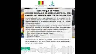 Miniature : COMMUNIQUE  CAMPAGNE DE RECENSEMENT DES « CARS RAPIDES » ET « NDIAGA NDIAYE » (Version Française)
