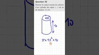 Miniature : Brevet maths 2026 - Automatismes : volume d'un cylindre  | Question 16