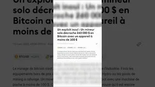 Miniature : Un mineur de bitcoin a gagné la récompense complète de 263 000 $