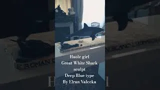 Miniature : Haole girl Great White Shark sculpture free diving "Deep Blue type" By Elran Valceka
