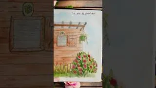 Miniature : Aquarelle 🎨 x Crayons de couleur ✏️ Cabane et Camelia 🌸 #aquarelle #drawing #art