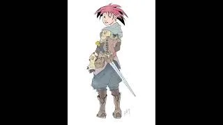 Miniature : la guerrière - évolution fil de fer à la colorisation en 40 seconde