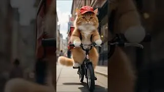 Miniature : Le premier livreur de pizza à vélo... et c'est un chat ! 😹 #Shorts