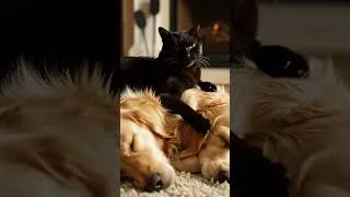 Miniature : Le chat est couché sur le chien endormi, l'utilisant comme un lit sans le moindre remords #animaux