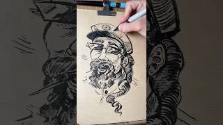 Miniature : Portrait d’imagination à l’encre - Jour 3 #dessinateur #dessin #dessiner #dessindujour #croquis