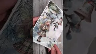 Miniature : Carte avec les éphéméras @MaremiSmallArt 🩵 #cardmaking #winter #artournal #ephemera