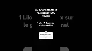 Miniature : 1 Like = 1 Roblux (au 1k abonnés) & 1000 abonnés = 1000 vbucks !! #fortnite #giveaway #prt #roblux