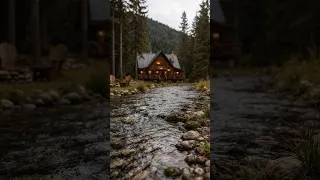 Miniature : Cozy Mountain Cabin Ambience 🌧️🔥 | Rain, Fireplace & Waterfall Sounds for Relaxation