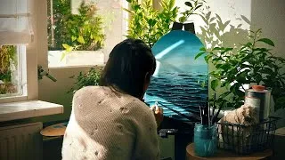 Miniature : #Shorts [BTS] Easy Ocean Acrylic Painting For Beginners From Scratch | Cách Vẽ Tranh Acrylic Tại Nhà