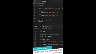 Miniature : Conditions if else en Python, C et Javascript #shorts #programmation