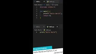 Miniature : Hello World en Python, C et Javascript #shorts #programmation