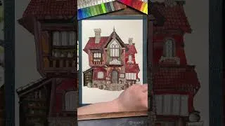 Miniature : Watercolor Timelapse - medieval fantasy pottery shop #artwork #watercolorpainting #medievalfantasy