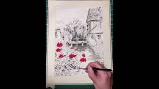 Miniature : Quartier du château de Langeais à l'encre de Chine